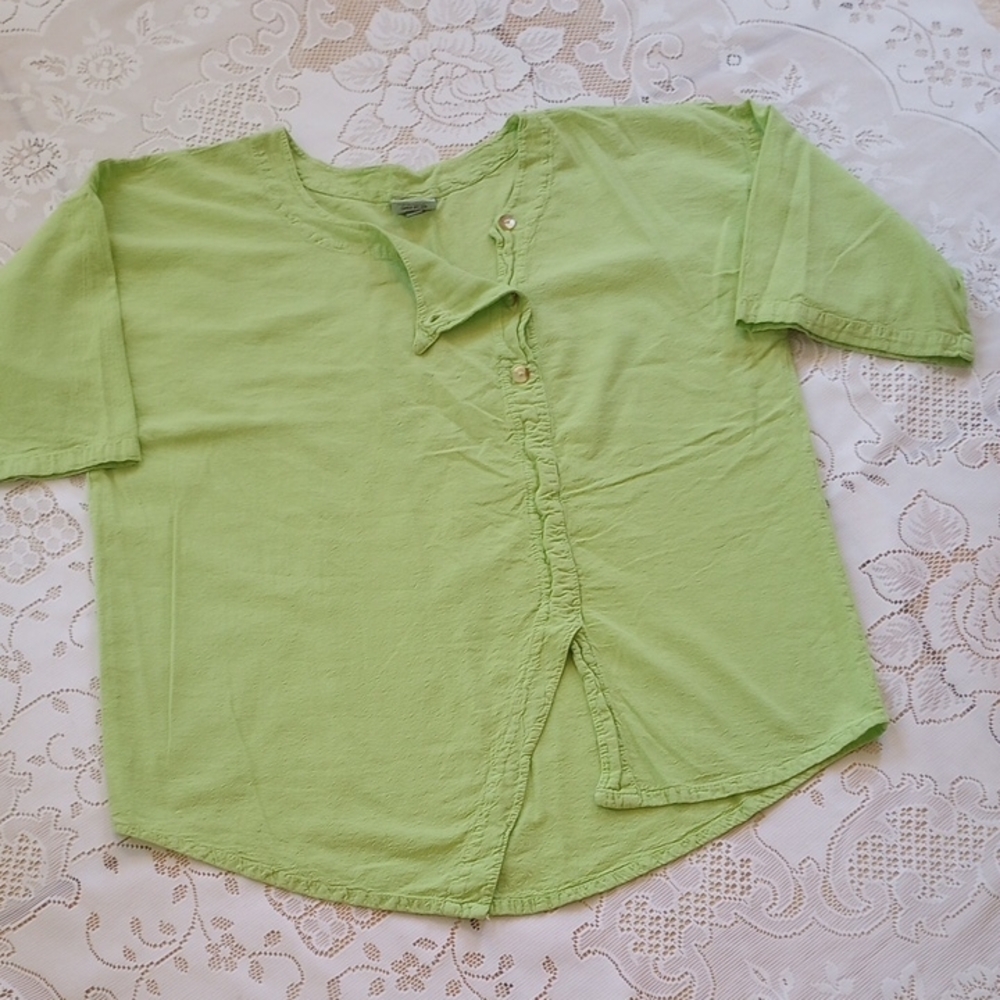 "Cotton Seed" Green top, Large , % cotton , Short Sleeve